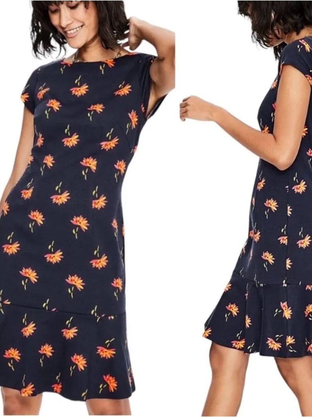 Boden Rosetta Navy Blue Floral Ponte Knit Dress - 6